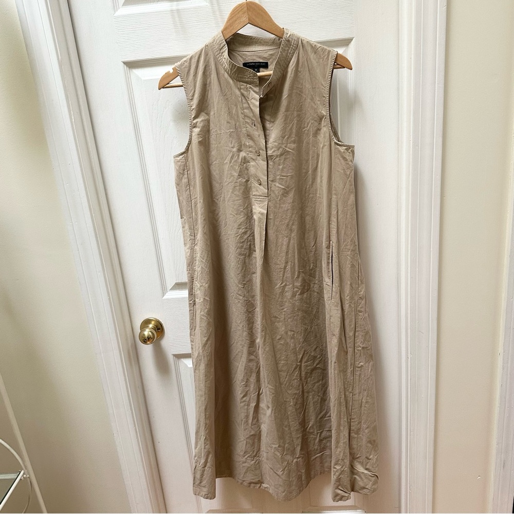 Banana Republic Tan Sleeveless Midi Dress cotton button down m medium